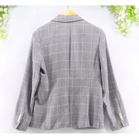 Brooks Brothers Women's Linen Wool Windowpane Blazer Jacket Blue Sz 10 - Picture 2 of 9